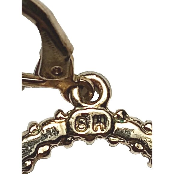 SH AVON Signed Vintage Earrings Gold Tone Pave Set White Rhinestones Hoop Dangle - Picture 6 of 11